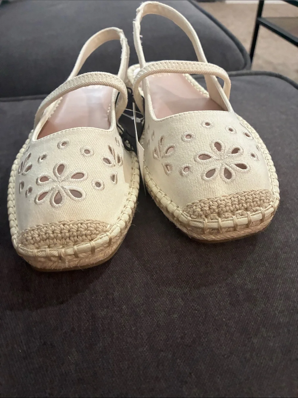 Time and Tru Cream Floral Cutout Slingback Espadrille Flats